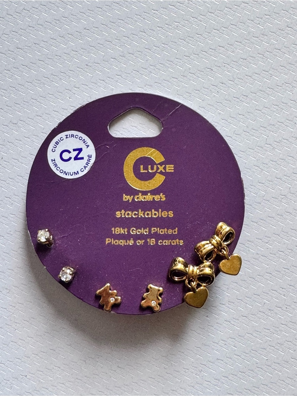 Claire's Gold Bow & Heart Stackable Earrings with CZ Studs
